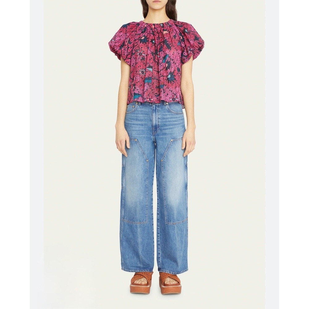 Ulla Johnson Flo Snapdragon Floral Puff Sleeve Tie Back Top Size 6